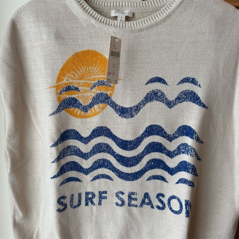 Pilcro Sweater Tank Top Womens XS Ivory Surf Graphic Sleeveless Crew Neck - Picture 2 of 4